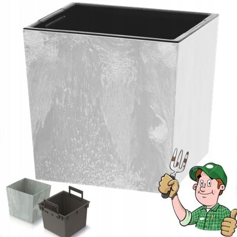 Vaso Quadrato In Plastica Effetto Granito 30 Cm Grigio Chiaro - Foto 2