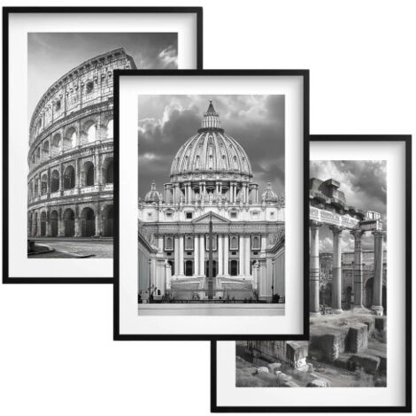 Quadri Poster da Parete Trittico Città in Bianco e Nero per la parete con cornici Roma