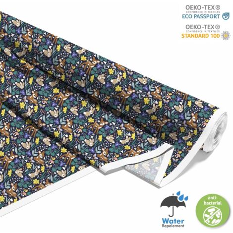 TESSUTI DECORATIVI PER ESTERNI OXFORD - Motivo cervi e conigli nei fiori (1/5)