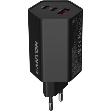 Caricabatterie da muro CANYON HEXAGON 65 GaN 65W 2xPD 1xQC EU Nero (1/4)