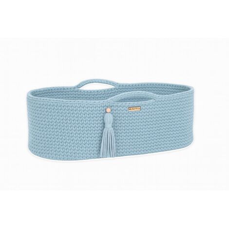 Cesta di Mosè in cotone BOHO fatta a mano con materasso - blu nebbia
