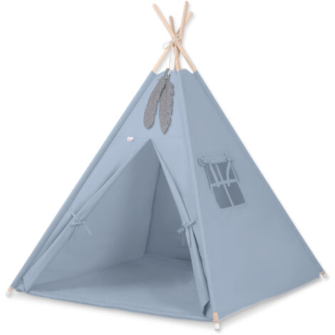Tenda Tipi per bambini + materassino + pendenti di piume - blu sporco