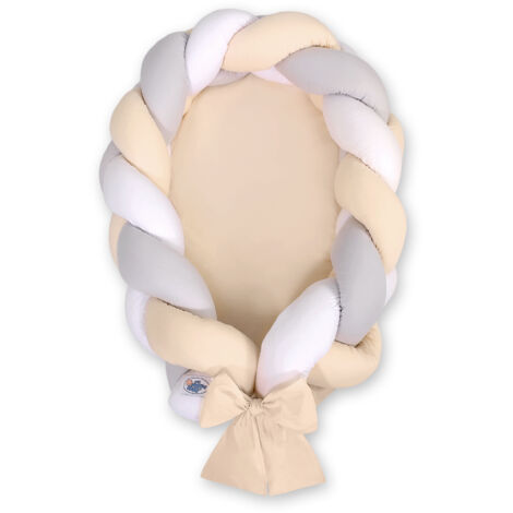 Coccolone intrecciato 2 in 1 per neonati: bianco, grigio e beige