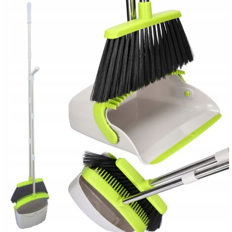Set scopa e paletta in PET "LAZY" 98 cm/27,524,5 cm grigio-verde (1/5)