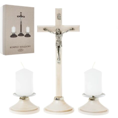 Set di canti natalizi in legno beige con croce e candelieri in una scatola da 22 cm (1/4)