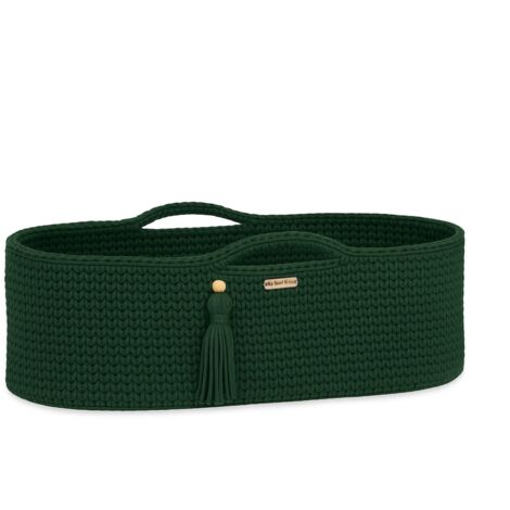 Cesta di Mosè in cotone BOHO fatta a mano con materasso - verde bottiglia