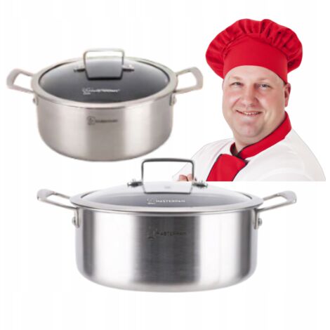 Pentola antiaderente in acciaio inox con coperchio, pentola