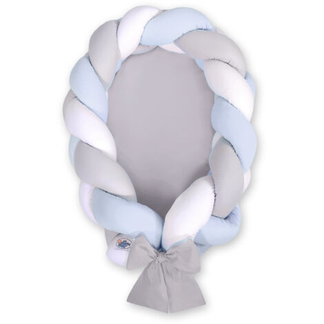Coccolone intrecciato 2 in 1 per neonati: bianco, grigio e blu