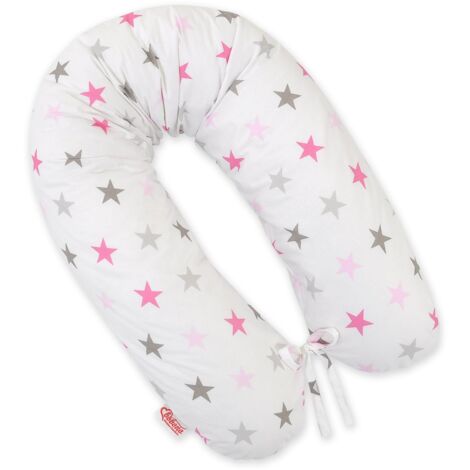 Cuscino per la gravidanza più lungo per le donne incinte su cui dormire + fodera rimovibile - Stelle grigie e rosa
