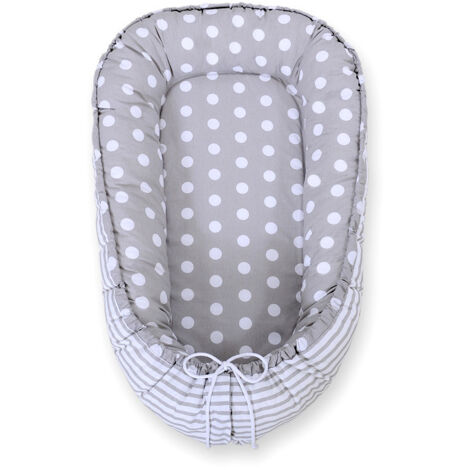 Coccolone per neonati, double-face, box, fasciatoio, Premium BOBONO - pois su strisce grigie/grigie