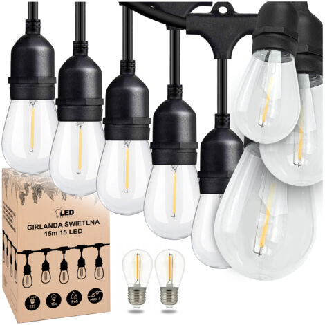 Ghirlanda luminosa da giardino 15 m x 15 lampadine E27 impermeabile IP65 tutto l'anno