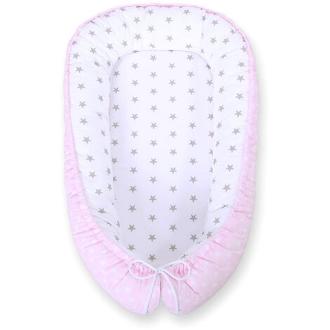 Coccolone per neonati, double-face, box, fasciatoio, Premium BOBONO - pois rosa/stelle grigie (1/5)
