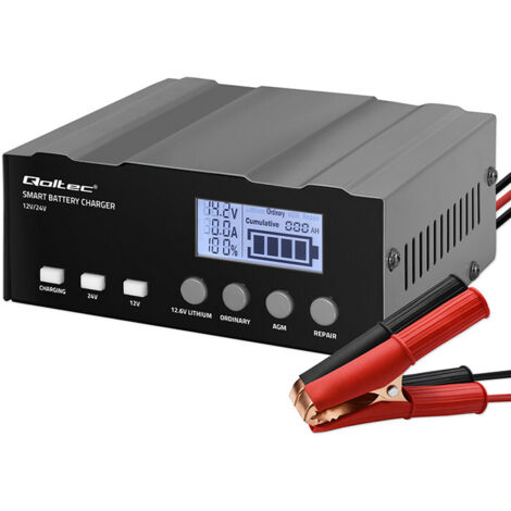 Caricabatterie intelligente a microprocessore Qoltec 12V 12,6V 24V Raddrizzatore con funzione di riparazione per AGM GEL LCD
