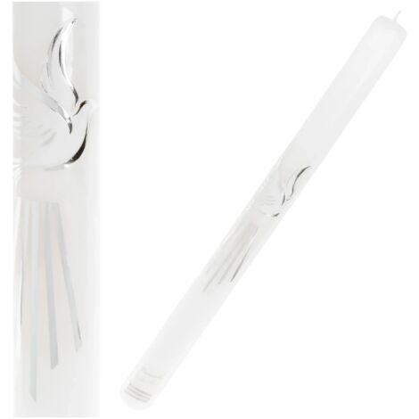 Candela battesimale minimalista in argento con la scritta "Ricordo del Santo Battesimo" (1/5)