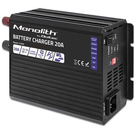 Caricabatterie intelligente Qoltec Monolith per batterie LiFePO4 AGM GEL SLA  20 A  12 V