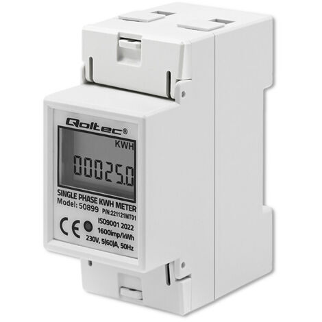 Contatore elettronico monofase Qoltec Contatore di consumo energetico su guida DIN 230 V LCD 2P