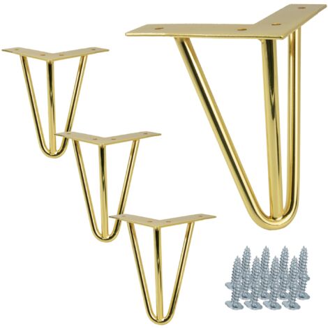 Set di 4 gambe per mobili Gambe a forcina oro lucido altezza 15 cm