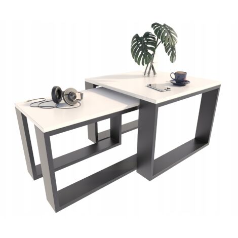 Set di tavoli allungabili Tavolino da caffè Loft panca da soggiorno in bianco e nero (1/4)