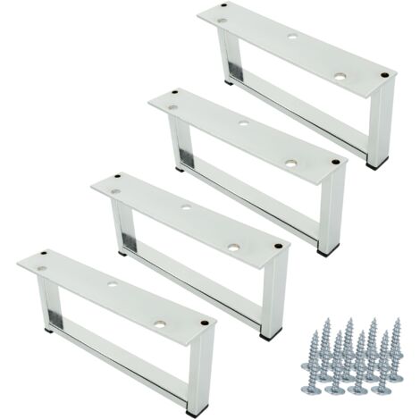 Set di 4 gambe per mobili in metallo, struttura cromata argento, 20 x 9 cm
