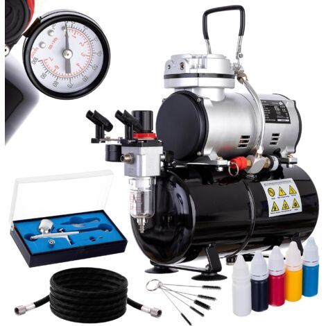 SET COMPRESSORE AEROGRAFO FLACONE DA 3L SENZA OLIO VERNICIATURA MODELLERIA (1/5)