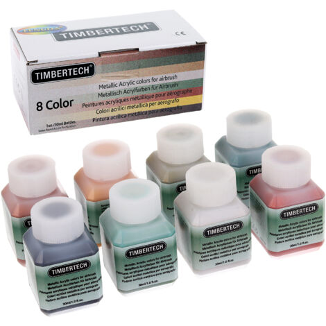 SET DI VERNICI ACRILICHE METALLIZZATE PER AEROGRAFO 8 COLORI 30ML PITTURA