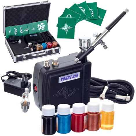 KIT DI MODELLAZIONE MINI AEROGRAFO COMPRESSORE VERNICI STENCIL VALIGETTA (1/5)