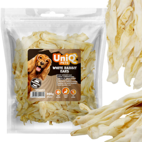 Snack prelibato per cani, Orecchie di Coniglio Grandi Bianche UniQ Pets 300g