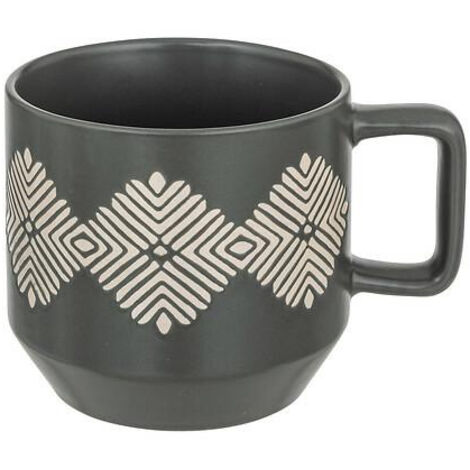 Tazza in gres Mosquito, nera, 380 ml, motivo quadrato (1/4)