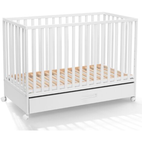 Lettino in legno 2 in 1 con ruote e cassetto 120x60 cm + divano - Bianco Lettino in legno 2 in 1 con ruote e cassetto 120x60 cm + divano - Bianco