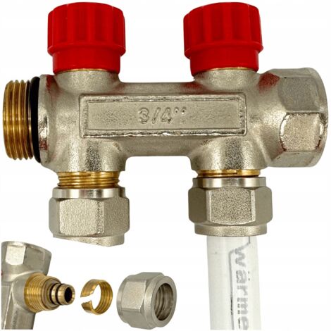 Collettore PEX 3/4 16 mm 2 sezioni per riscaldamento a pavimento, acqua calda sanitaria (1/5)