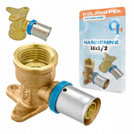 GOMITO PEX 16x1/2 Connettore a pressione per montaggio a parete con gancio (1/5)