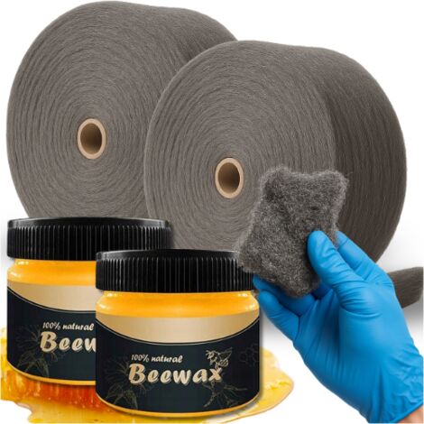 Kit per lucidatura mobili in legno 2x BeeWax 80g + lana d'acciaio 2kg