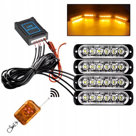 4x LED ARANCIONE LAMPEGGIANTE SPIA TELECOMANDO PROGRAMMI STROBOSCOPICI (1/5)