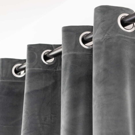 TENDA IN VELLUTO CON OCCHIELLI 140x270 GRIGIA OSCURANTE (1/4)