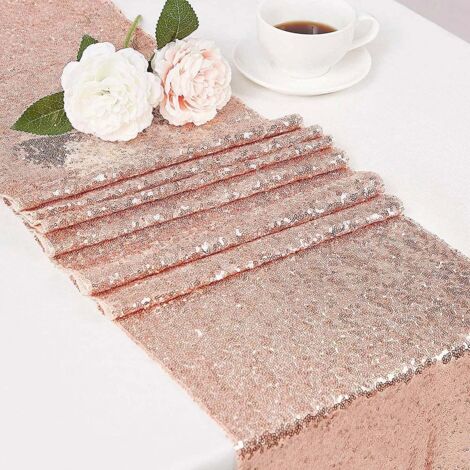 DII Runner Da Tavolo Con Paillettes Oro - 40x305 Cm, In PVC E Poliestere, Per Matrimoni E Feste - 2