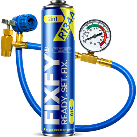 Kit di ricarica per aria condizionata FIXFY 2 in 1 da 500 ml - LATTA GRANDE + tubo flessibile R134a