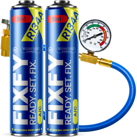 Kit di ricarica aria condizionata FIXFY 5 in 1 2x LATTA GRANDE 500 ml + tubo con manometro R134a