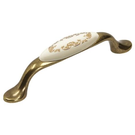 Maniglia UP19, oro antico, porcellana MLK-3, 96 mm