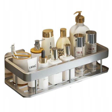 SET DI 2 MENSOLE DA BAGNO IN METALLO ADESIVE ARGENTATE LOFT [P1-SR] (1/5)