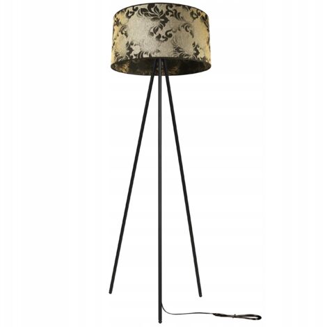 Lampada Da Terra A Treppiede In Legno Con Paralume Nero - Stile Vintage Per Soggiorno, Camera E Ufficio - copertina