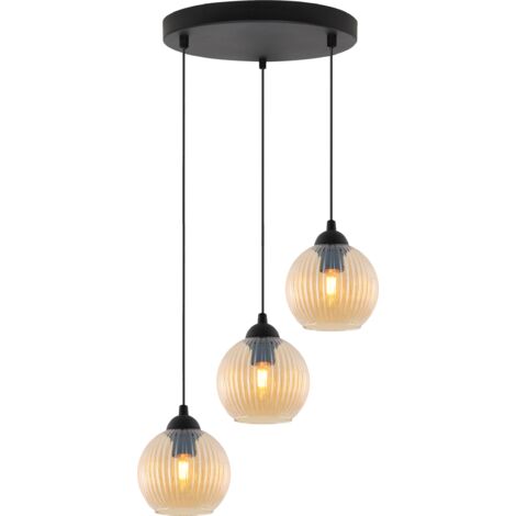 LAMPADA A SOSPENSIONE RIFFLE NERA 3 SFERE CON PARALUME MIELE PIATTO E27