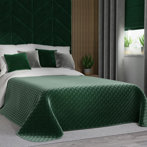 Copriletto VELVI 220x240cm - verde bottiglia con motivo geometrico