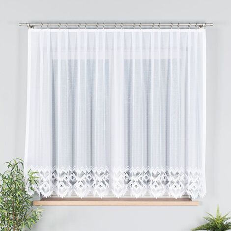 FELICJA - Tenda jacquard pronta all'uso con orlo dritto - 300x160 cm - bianco