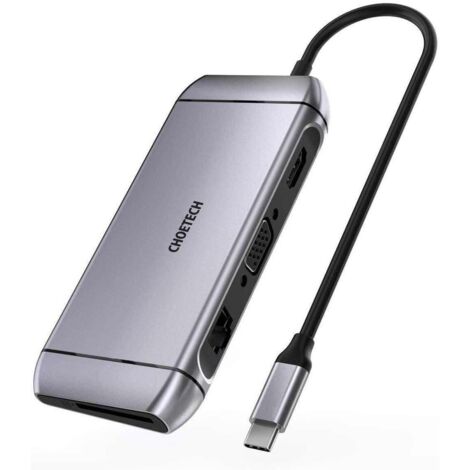 HUB USB multifunzionale lettore di schede SD e TF HDMI 4K VGA Full HD RJ45 9in1 grigio (1/5)