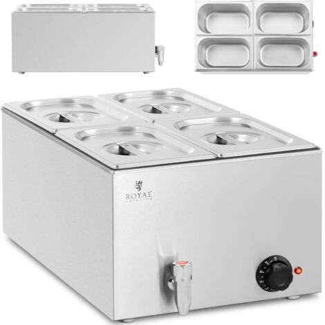 Scaldavivande elettrico a bagnomaria con rubinetto 4 x GN 1/4 600 W