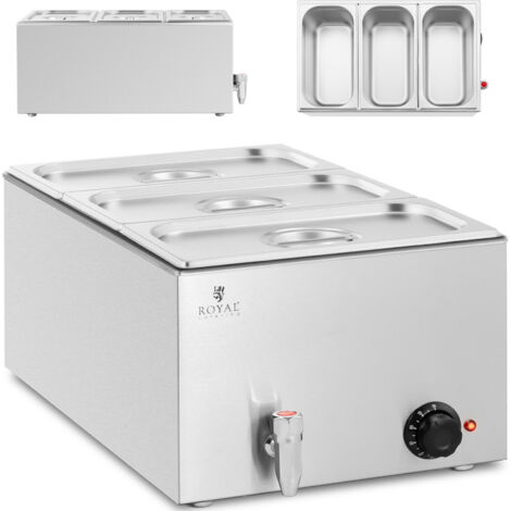 Scaldavivande elettrico a bagnomaria con rubinetto 3 x GN 1/3 600 W