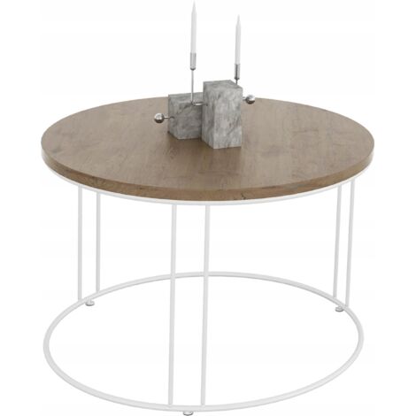 Tavolo tondo in filo metallico con ripiano 4TP55h37 Golden Oak Lancelot
