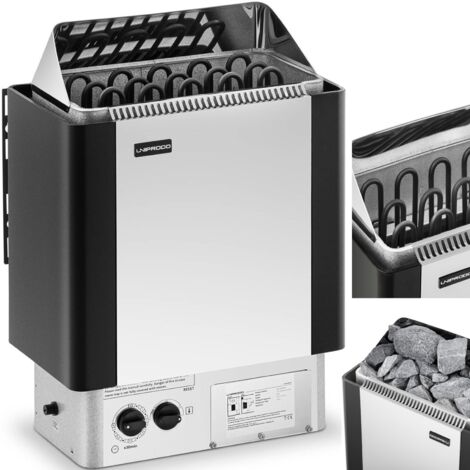 Stufa elettrica per sauna con controllo integrato 8-12 m3 fino a 110 °C 400 V 8 kW argento-nero