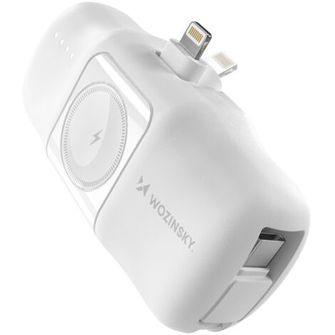 Mini Power Bank da 5000 mAh 15 W con connettore Lightning per iPhone e caricabatterie per Apple Watch - Bianco (1/5)