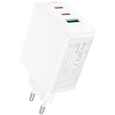 Caricabatterie da muro rapido GaN 2x USB-C USB-A PPS PD QC4+ 65W Bianco (1/5)